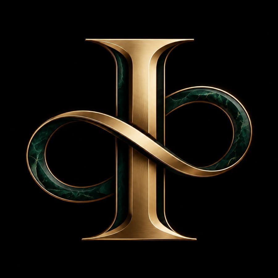 The Infinitaas logo: a gold I with an infinity ribbon woven through it